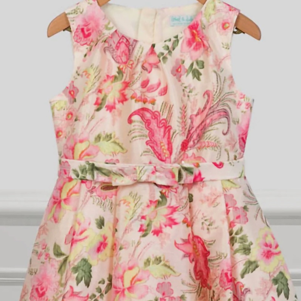 Elegant Floral Kids Dress in Pink and Green by Abel & Lula size 4